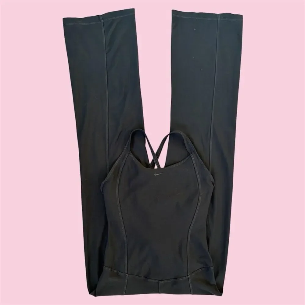 Vintage Y2K Nike black jumpsuit with built in bra and wide legs